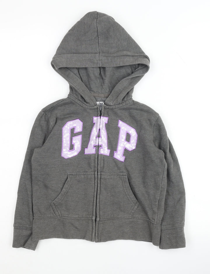 Gap Girls Grey Full Zip Hoodie with Sequin Logo, Size S
