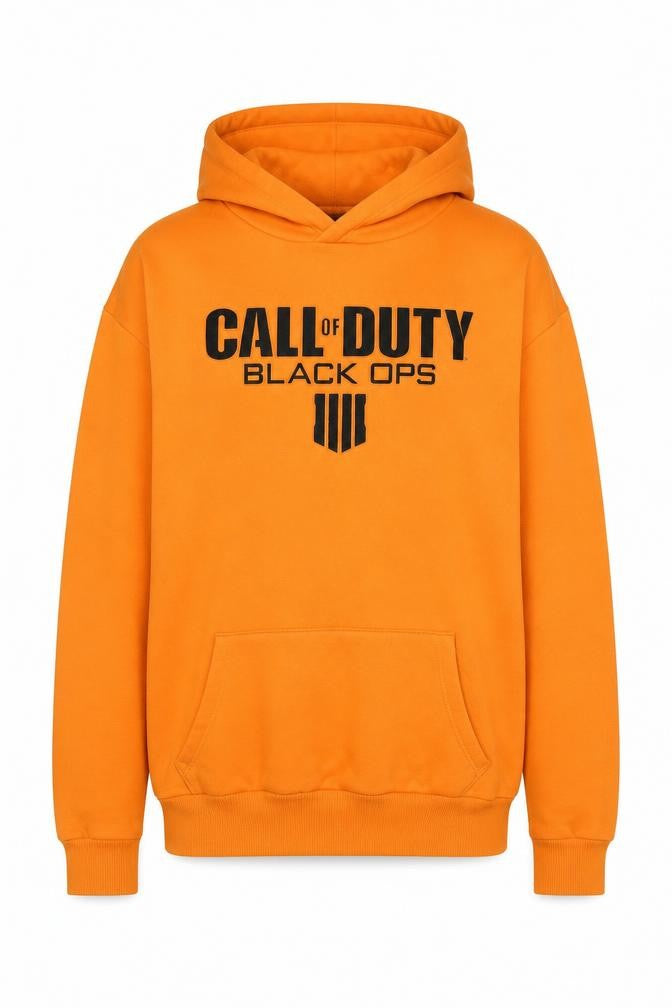 Front view of Call of Duty Black Ops Men's Orange XS Pullover Hoodie