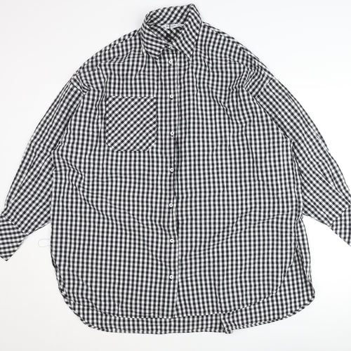 Stradivarius Women's Black Check Button-Up Shirt, S