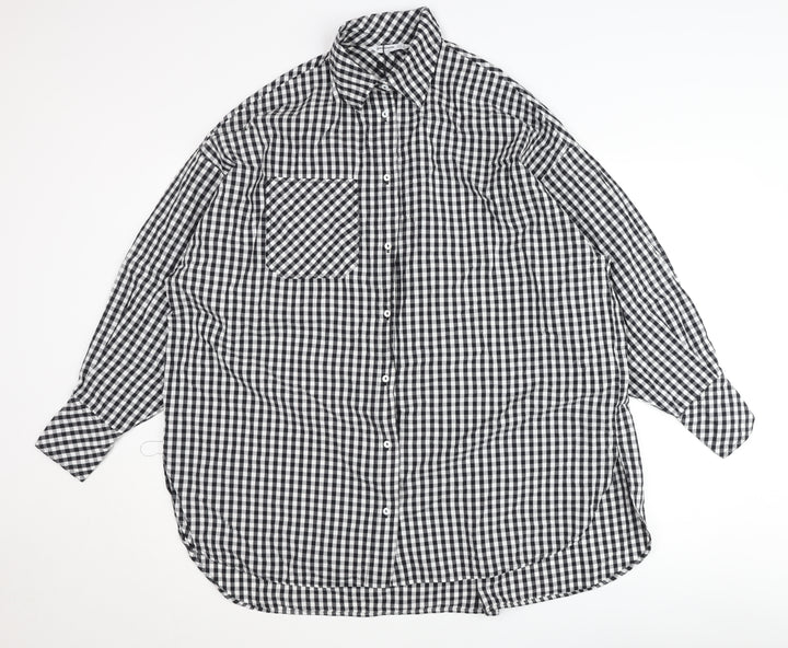 Stradivarius Women's Black Check Button-Up Shirt, S