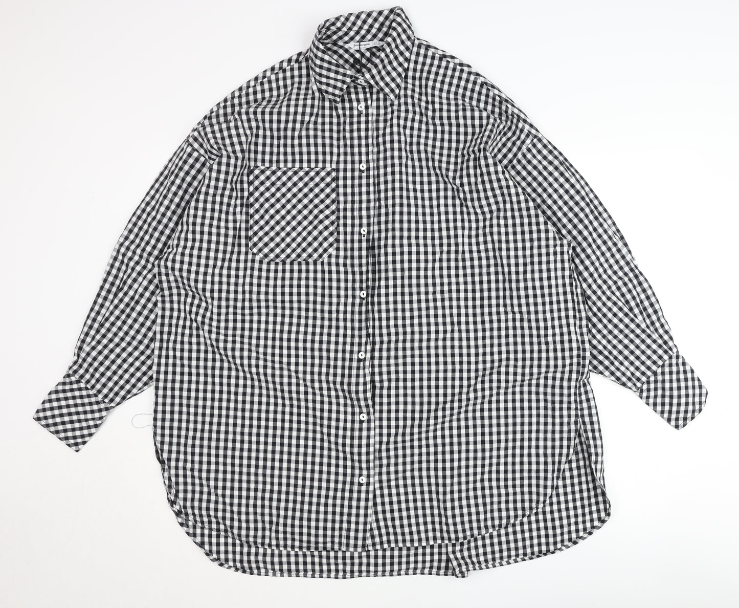 Stradivarius Women's Black Check Button-Up Shirt, S