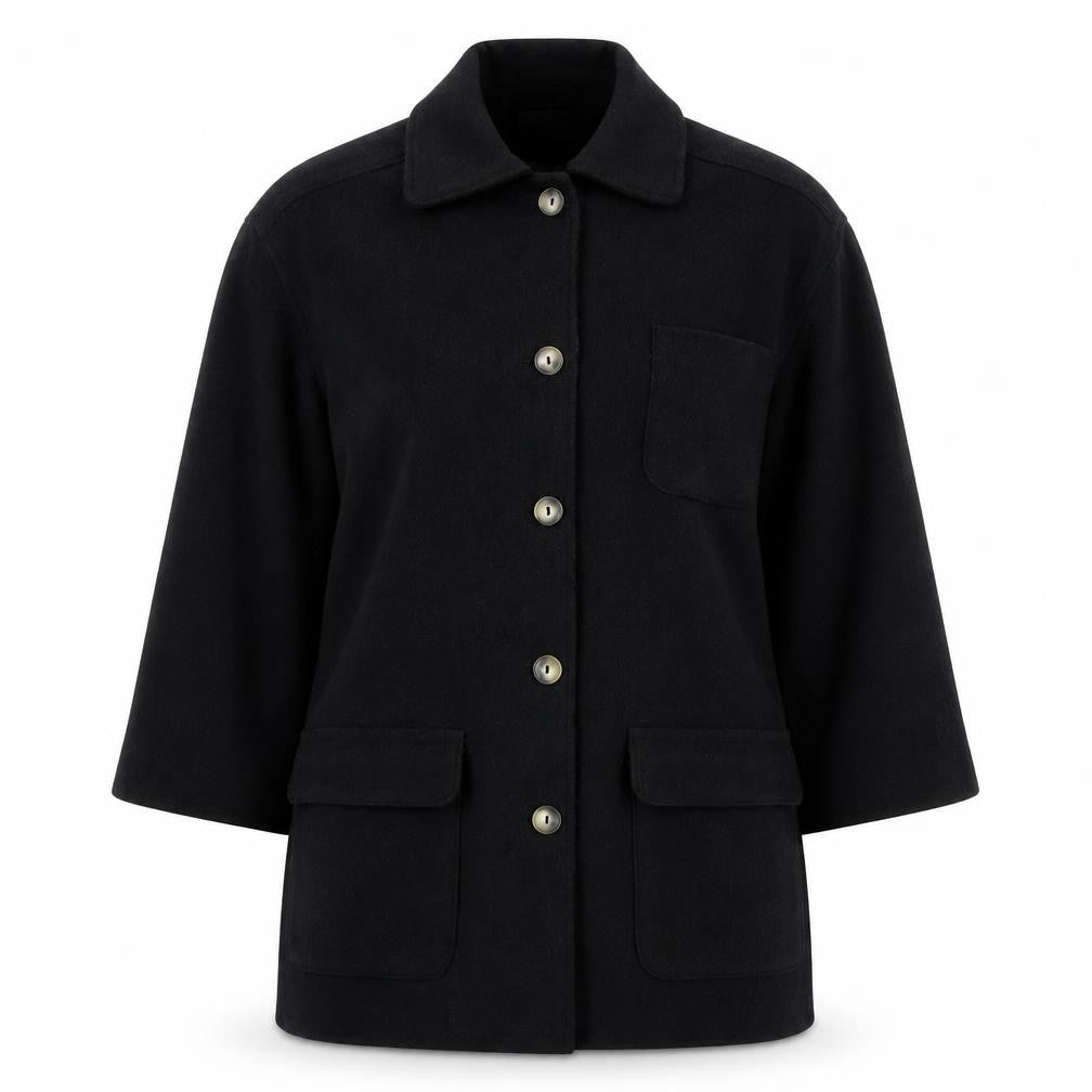 Front view of Coppernob Women's Black Wool Overcoat, size S