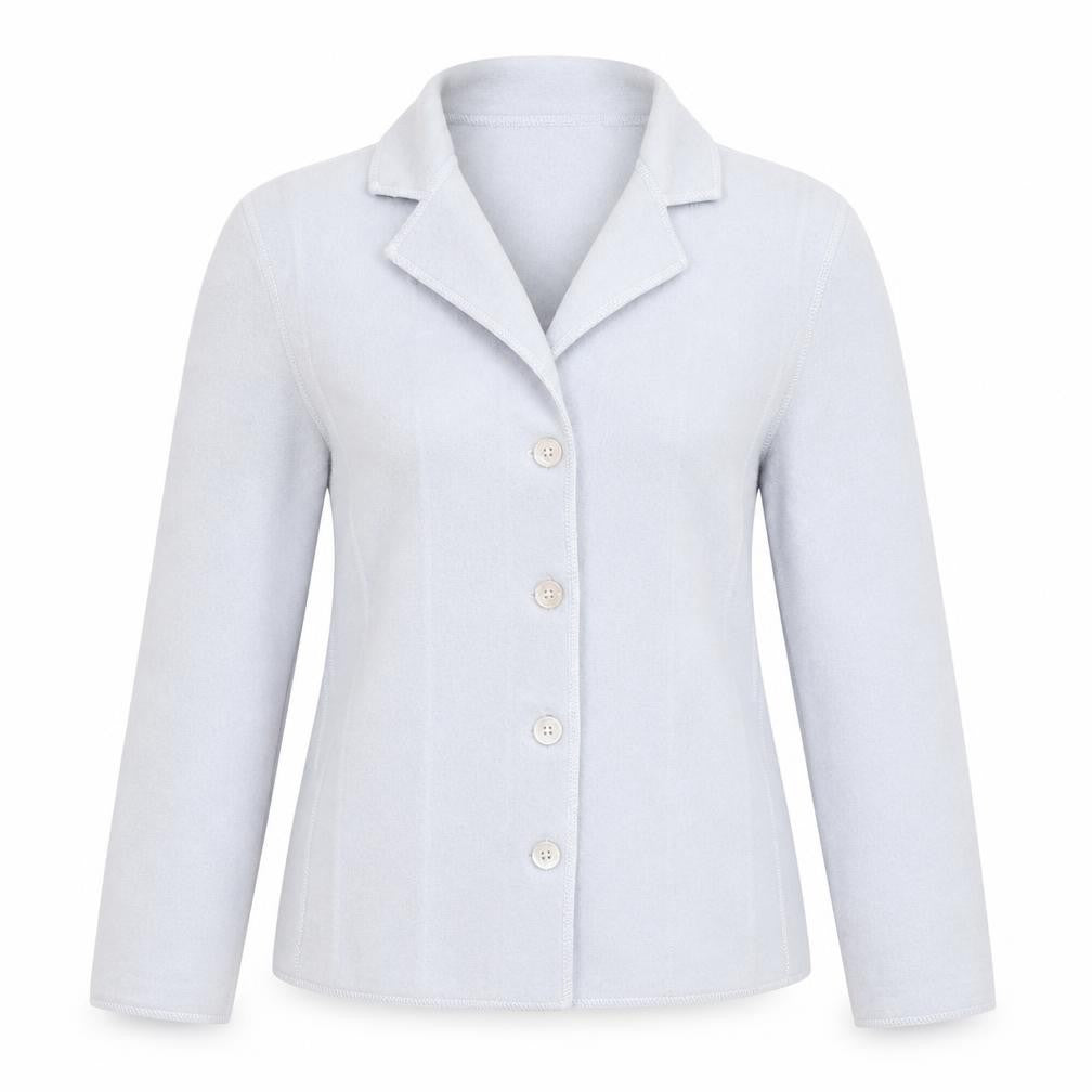Front view of Lucia Women's Blue Wool Button Mid-Length Jacket