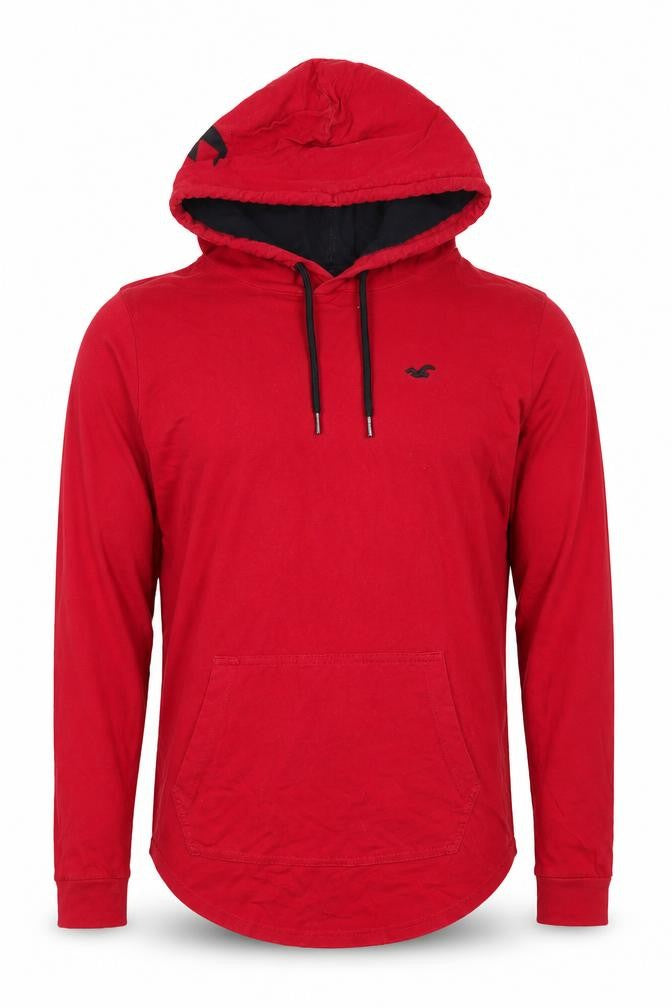 Front view of Hollister Men's Red Hooded Pullover Hoodie, Small