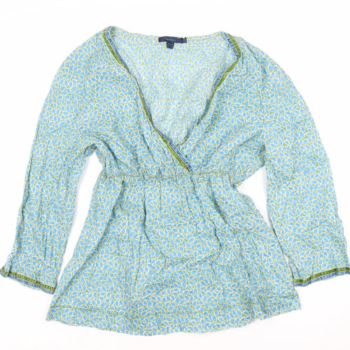 J.Crew Women's Blue Floral Wrap Blouse Size 12