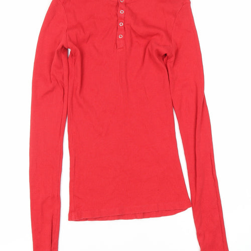 Zara Women's Red Henley T-Shirt Size 8