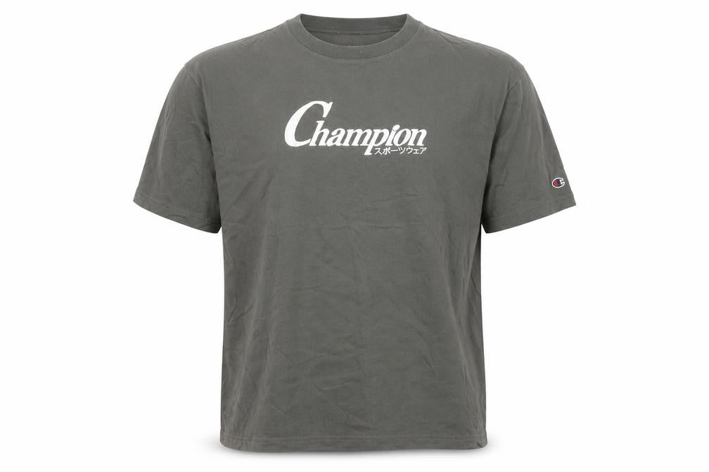 Front view of Champion Men's Grey Short Sleeve T-Shirt, L