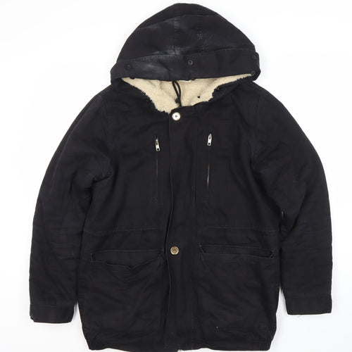 Vera Lucy Women's Black Parka Hooded Jacket L Casual