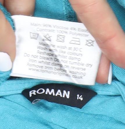 Roman Women's Blue Sleeveless V-Neck Top Size 14