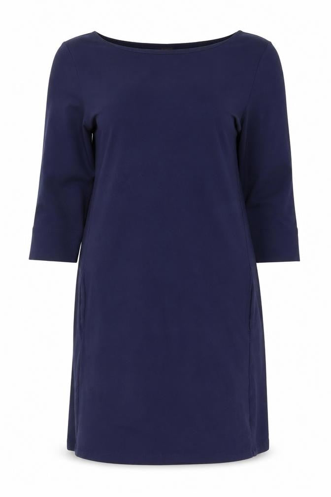 Front view of ESPRIT Women's Blue 3/4 Sleeve Shift Dress, size 12