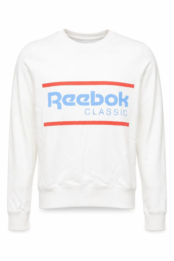 Front view of Reebok Men's White XS Pullover Sweatshirt
