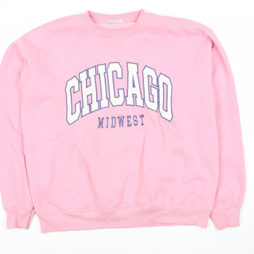 Stradivarius Women's Pink Graphic Pullover Sweatshirt, Size 10
