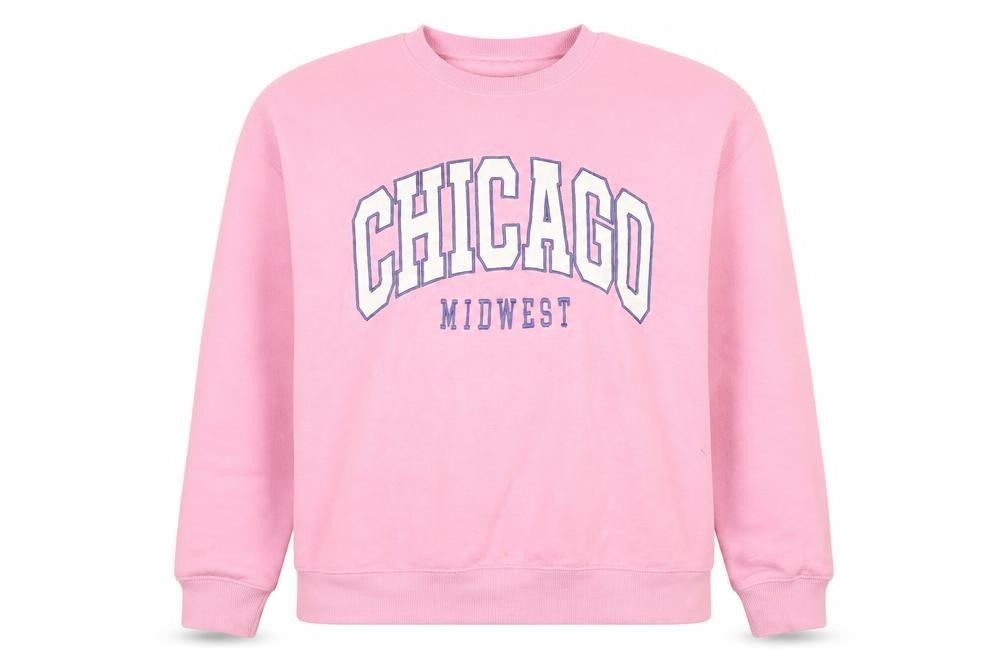 Front view of Stradivarius Women's Pink Graphic Pullover Sweatshirt, size 10