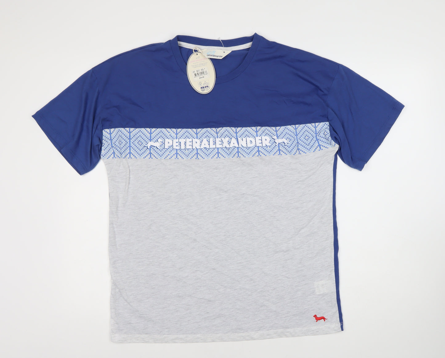 Peter Alexander Men's Blue Geometric Logo T-Shirt M