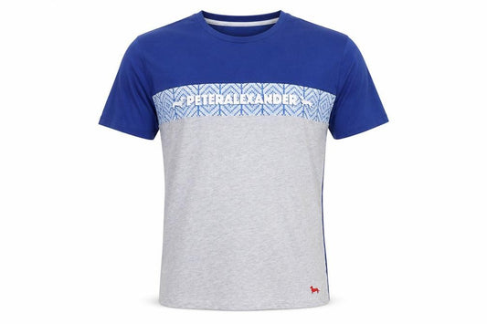 Front view of Peter Alexander Men's Blue Geometric Logo T-Shirt M