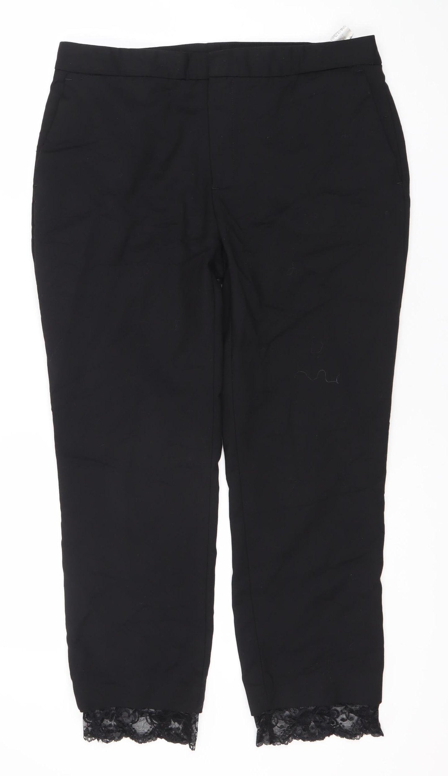 Zara Basic Women's Black Cropped Trousers, Size L, Lace Detail