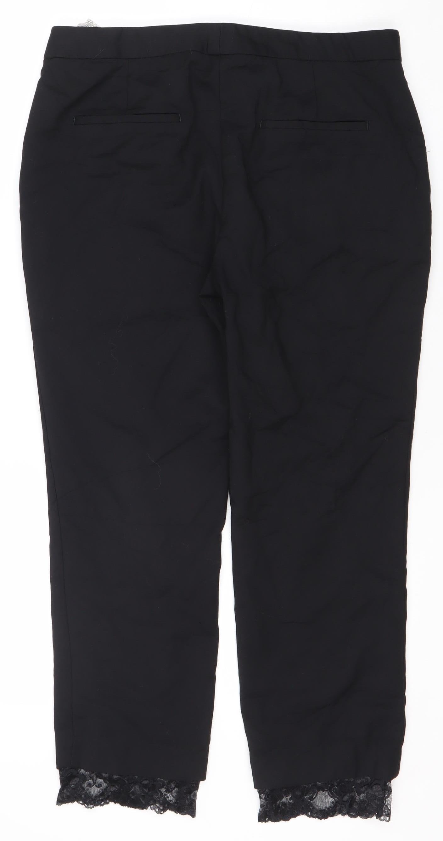 Zara Basic Women's Black Cropped Trousers, Size L, Lace Detail
