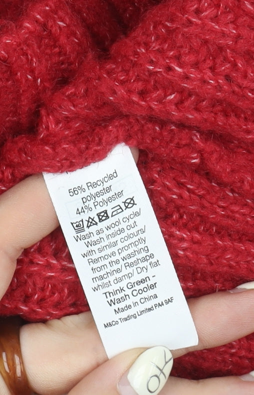 M&Co Women’s Red Roll Neck Pullover Jumper, Size 14