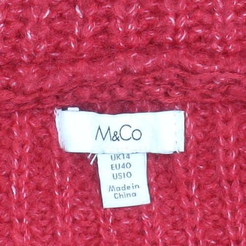 M&Co Women’s Red Roll Neck Pullover Jumper, Size 14