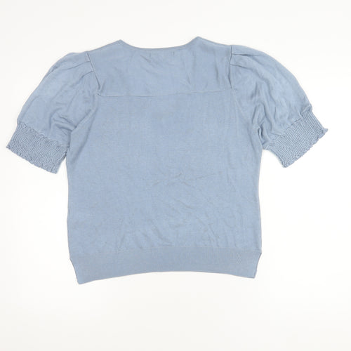Next Women's Blue V-Neck T-Shirt, Size M, Puff Sleeves