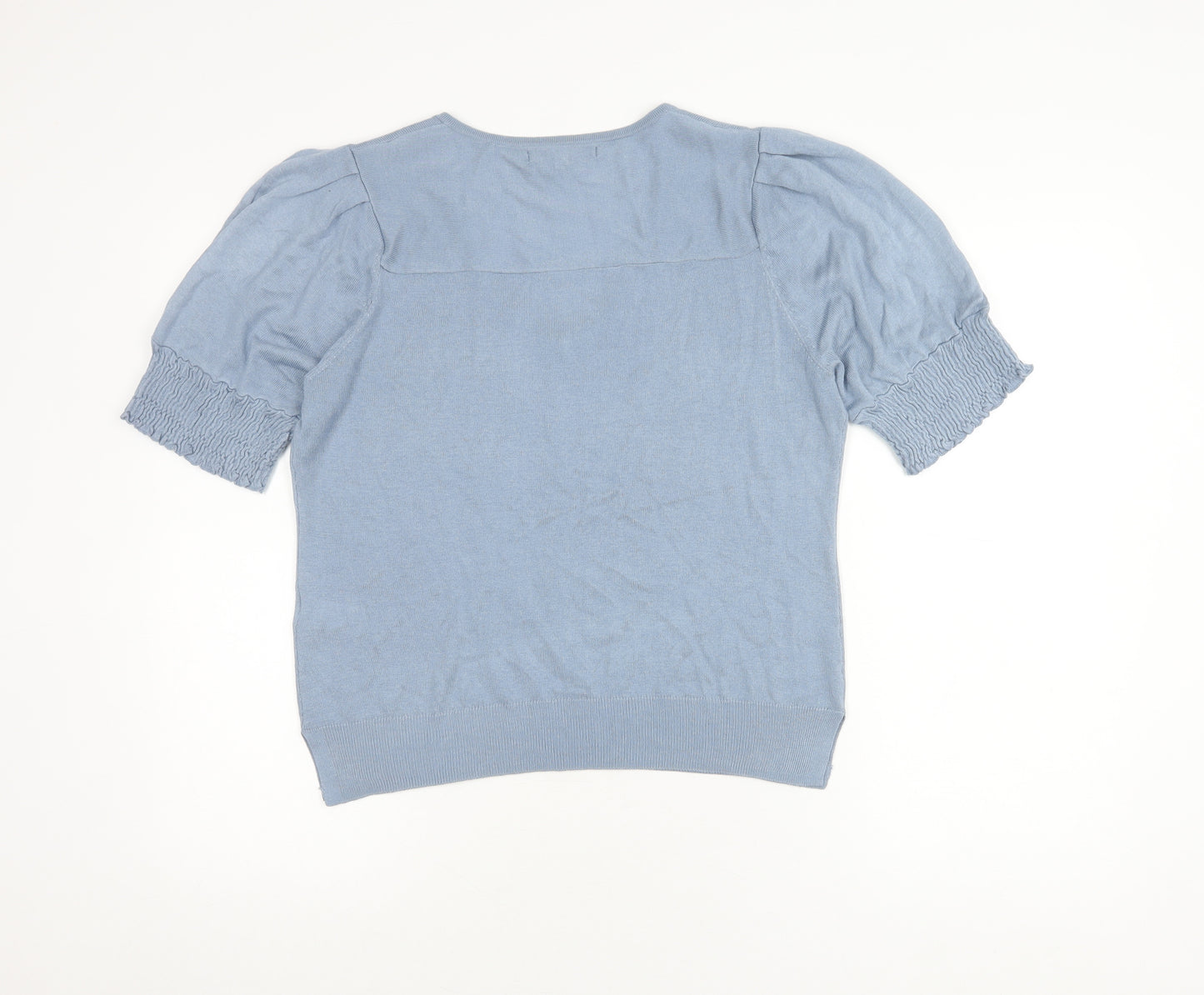 Next Women's Blue V-Neck T-Shirt, Size M, Puff Sleeves
