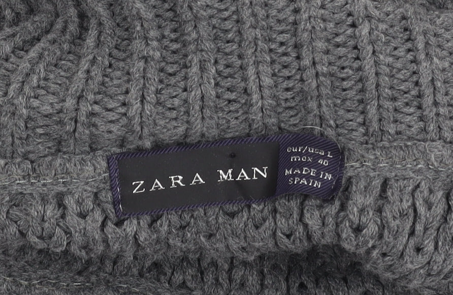 Zara Man Grey High Neck Wool Knit Jumper for Men