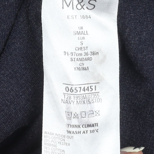 Marks and Spencer Men's Blue Long Sleeve T-Shirt, S