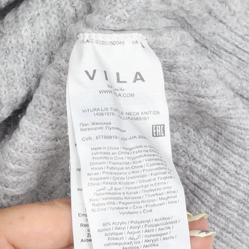 Vila Women's Grey Roll Neck Knit Pullover Jumper S
