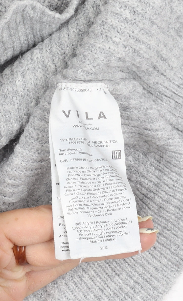 Vila Women's Grey Roll Neck Knit Pullover Jumper S