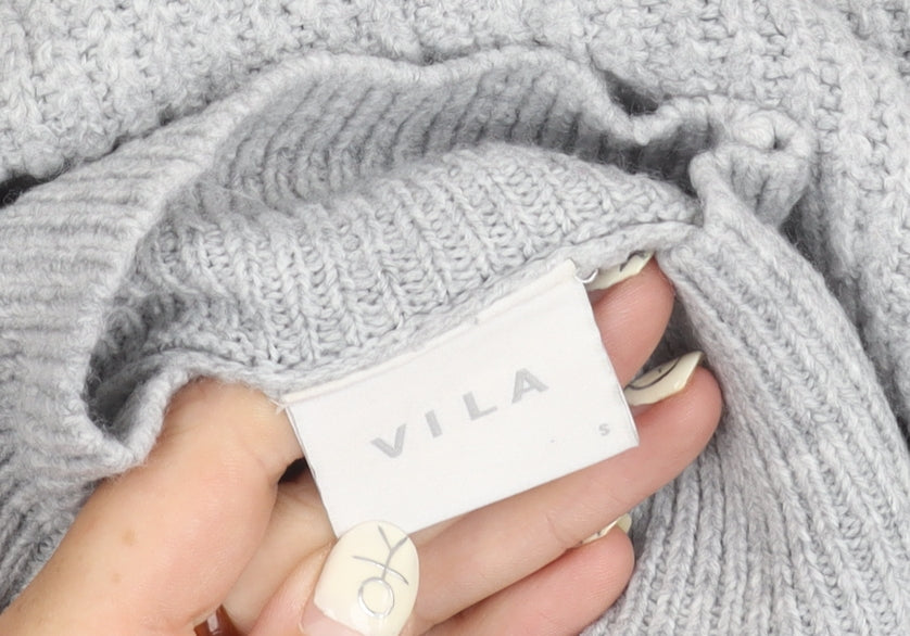 Vila Women's Grey Roll Neck Knit Pullover Jumper S