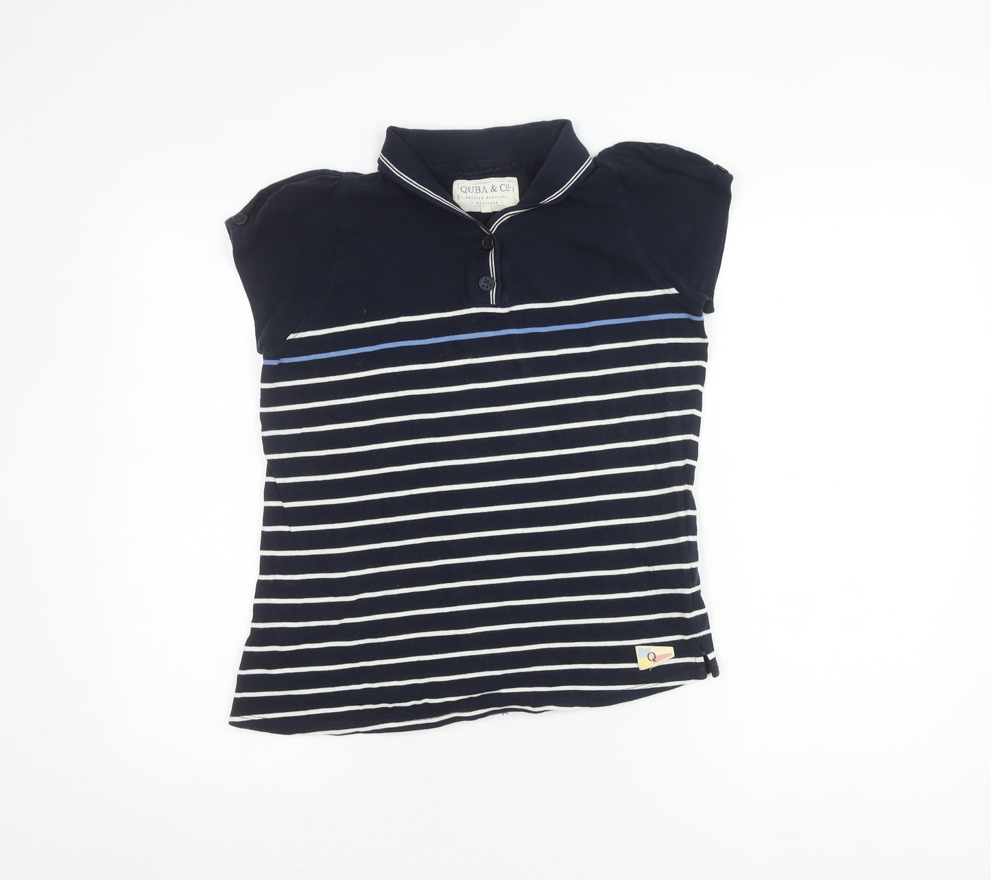Quba & Co Women's Blue Striped Polo Shirt, Size I