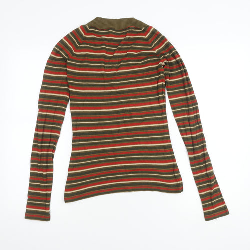 Zara Women's Multicoloured Striped V-Neck T-Shirt, Size 12