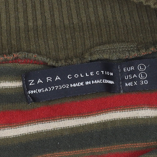 Zara Women's Multicoloured Striped V-Neck T-Shirt, Size 12