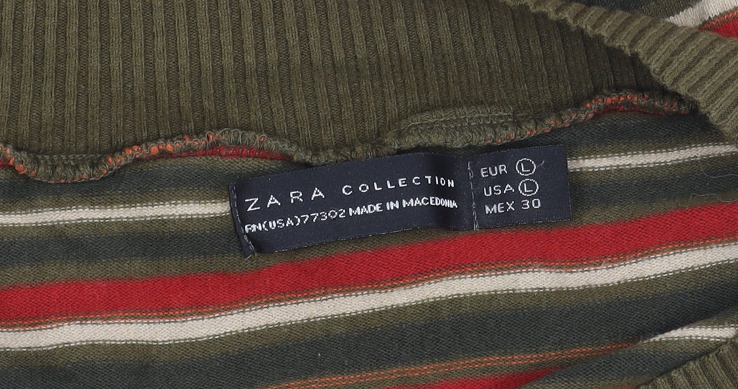 Zara Women's Multicoloured Striped V-Neck T-Shirt, Size 12