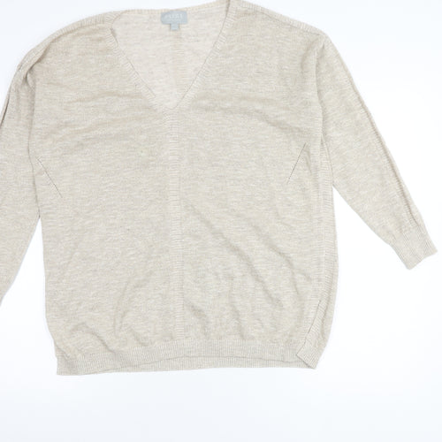 Pure Collection Women's Beige V-Neck Knit Jumper Size 14