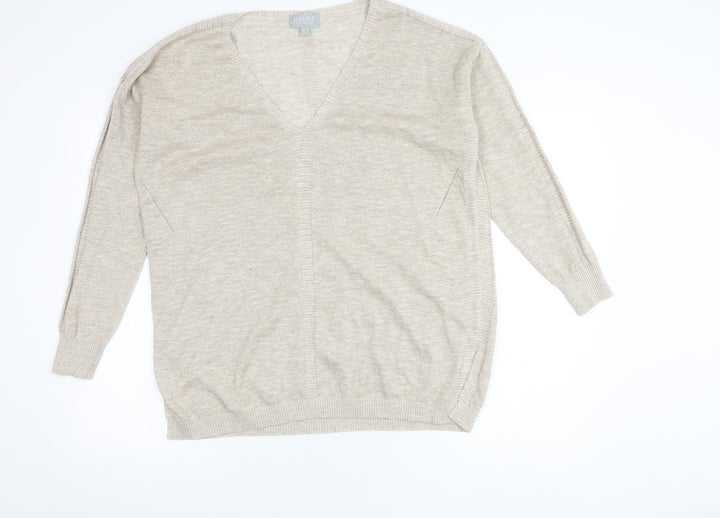 Pure Collection Women's Beige V-Neck Knit Jumper Size 14