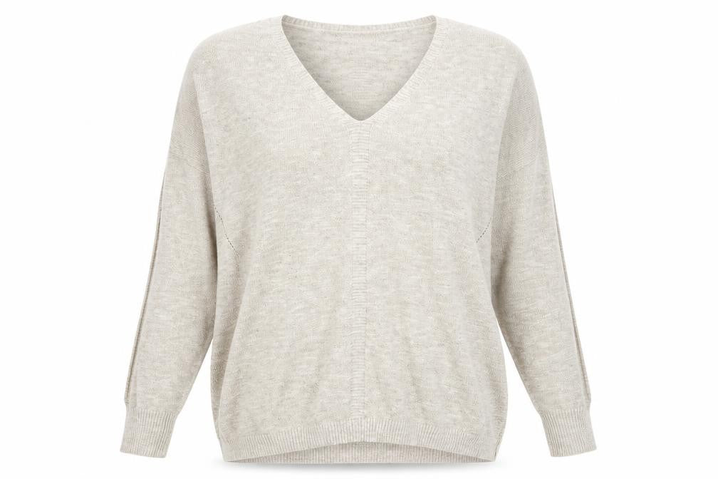 Front view of Pure Collection Women's Beige V-Neck Knit Jumper, size 14