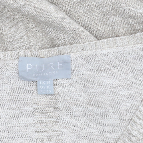 Pure Collection Women's Beige V-Neck Knit Jumper Size 14