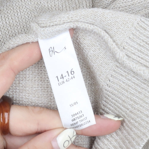 BHS Women's Beige Acrylic Crew Neck Jumper Size 14-16