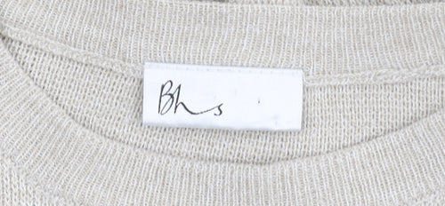 BHS Women's Beige Acrylic Crew Neck Jumper Size 14-16
