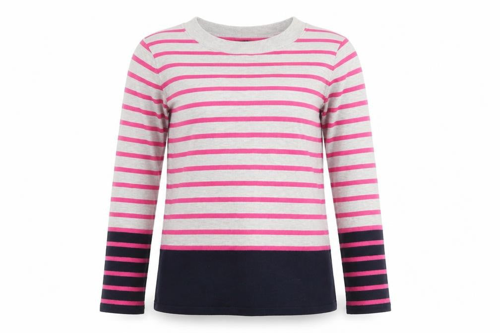 Front view of M&Co Women's Pink Striped Top, size 10