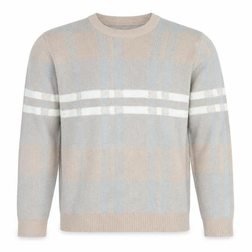 Burton Menswear Beige Plaid Crew Neck Jumper Size L