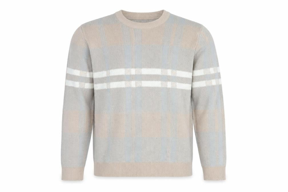 Burton Menswear Beige Plaid Crew Neck Jumper Size L