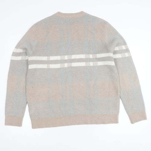 Burton Menswear Beige Plaid Crew Neck Jumper Size L
