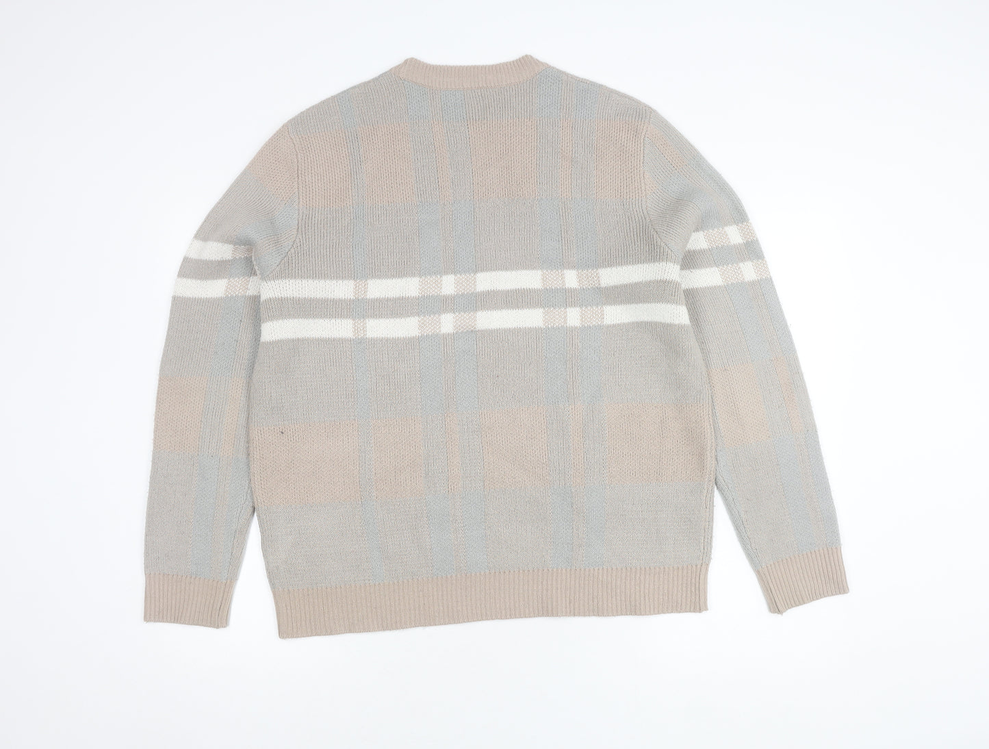 Burton Menswear Beige Plaid Crew Neck Jumper Size L