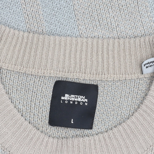 Burton Menswear Beige Plaid Crew Neck Jumper Size L