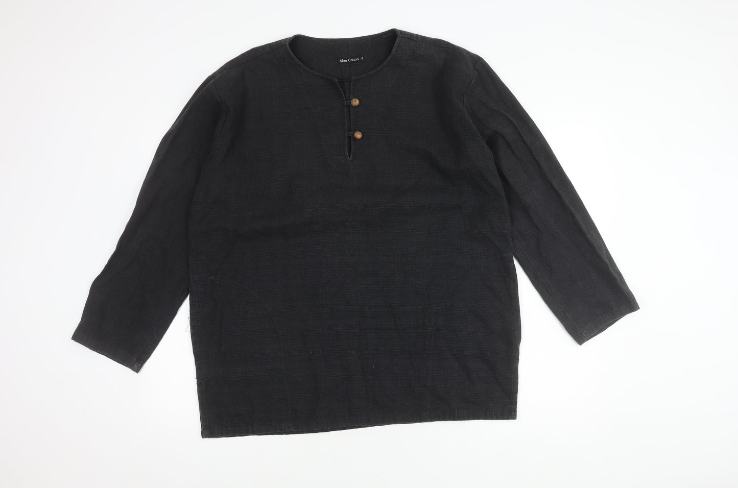 Mee Cotton Men's Black Henley Shirt L