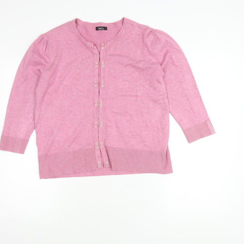 M&Co Women's Pink Cardigan, L - 3/4 Sleeve Crew Neck