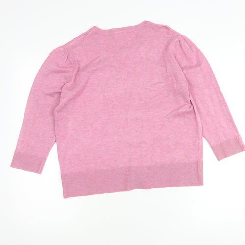 M&Co Women's Pink Cardigan, L - 3/4 Sleeve Crew Neck