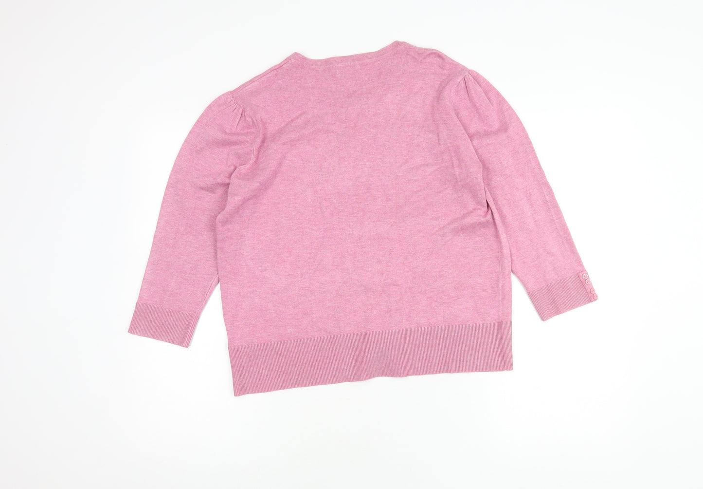 M&Co Women's Pink Cardigan, L - 3/4 Sleeve Crew Neck
